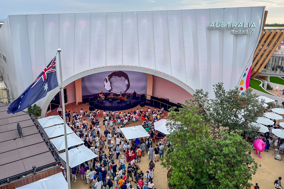 Arial photograph of the entrance to the Australia Pavilion 